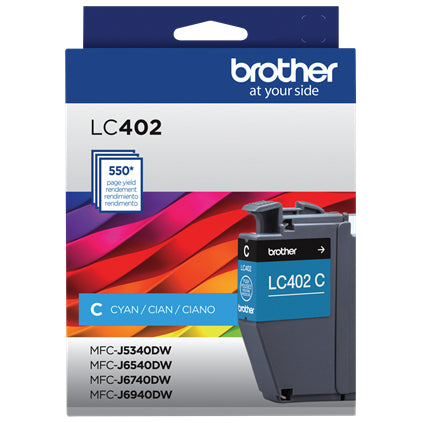 Cartucho de Tinta Brother LC402CS | Cian, Rendimiento de 550 Páginas