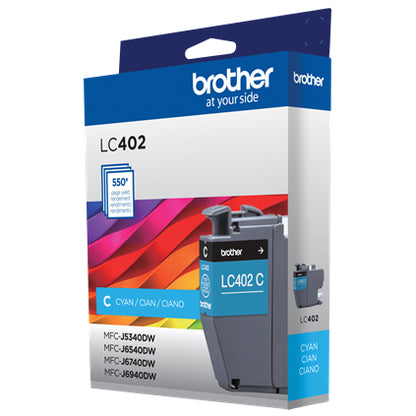 Cartucho de Tinta Brother LC402CS | Cian, Rendimiento de 550 Páginas