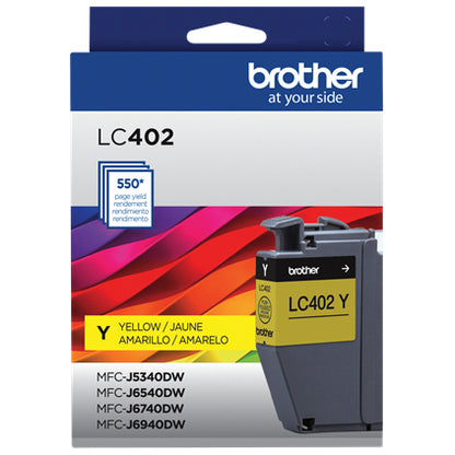 Cartucho de Tinta Brother LC402YS | Rendimiento de 550 Páginas, Color Amarillo