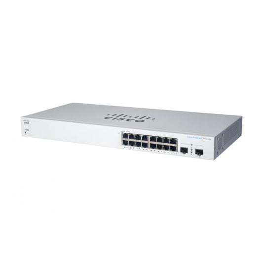 Cisco Switch Cbs220 Administrable Smart Capa 2, 16 Puertos Gigabit Ethernet, Poe+ con 130w Totales, 2 Puertos Sfp (2x1g), el Smartnet Se Adquiere Por Separado