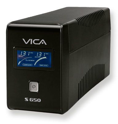 Vica S650, NO-BREAK con Regulador Integrado, Capacidad de 650 Va / 360 W, Equipo de Tamaño Compacto, Formato Torre, con Pantalla Lcd, Color Negro, Certificado Nom, 8 Tomas (4 Tomas Reguladas / 4