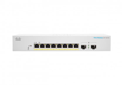 Cisco Switch Cbs220 Administrable Smart Capa 2, 8 Puertos Gigabit Ethernet, Poe+ con 130w Totales, 2 Puertos Sfp (2x1g), el Smartnet Se Adquiere Por Separado