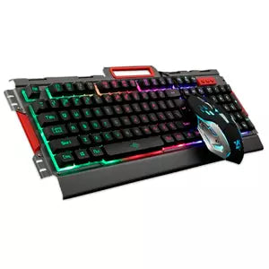 Teclado Combo USB Iluminado Metalico Humo