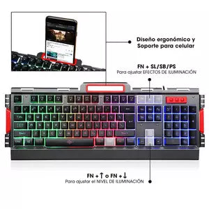 Teclado Combo USB Iluminado Metalico Humo