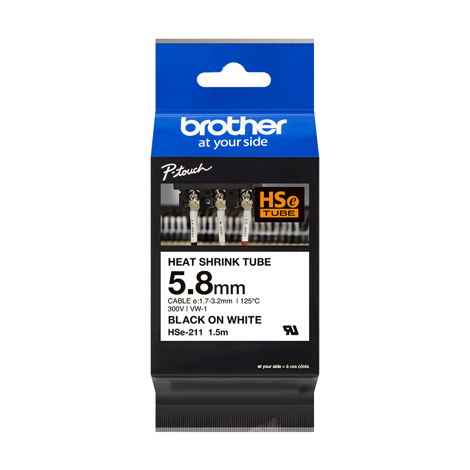 Etiqueta de Cable Brother HSE211 | 5.80MM Ancho, Color Blanco