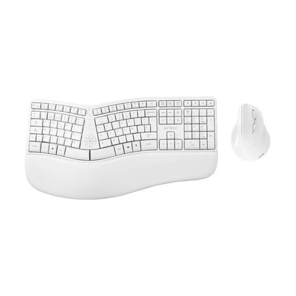 Combo Inalámbrico Acteck 2 en 1  Creator Virtuos Fitt Mk770 / Teclado Ergonómico + Mouse Vertical / 2.4  Mhz / 2400 Dpi / Teclado 100% + Teclas de Membrana / Recargable / Elite Blanco