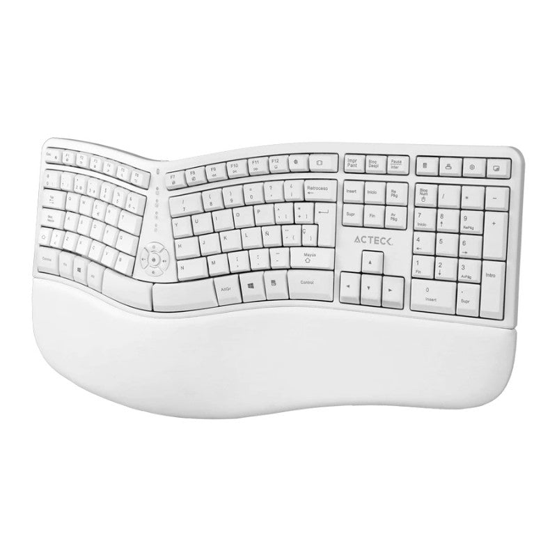 Combo Inalámbrico Acteck 2 en 1  Creator Virtuos Fitt Mk770 / Teclado Ergonómico + Mouse Vertical / 2.4  Mhz / 2400 Dpi / Teclado 100% + Teclas de Membrana / Recargable / Elite Blanco