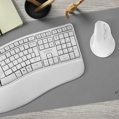 Combo Inalámbrico Acteck 2 en 1  Creator Virtuos Fitt Mk770 / Teclado Ergonómico + Mouse Vertical / 2.4  Mhz / 2400 Dpi / Teclado 100% + Teclas de Membrana / Recargable / Elite Blanco