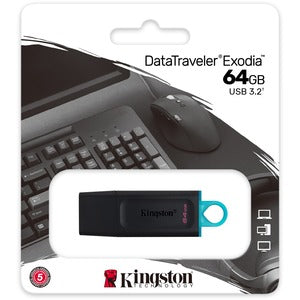 USB 3.2 Memoria Kingston 64GB Datatraveler Exodia ( Negro-verde)