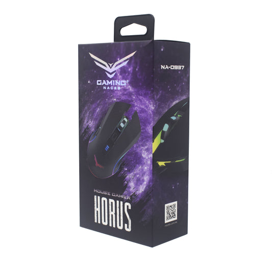 Mouse Gamer Naceb Horus LED Alambrico Optico 3200 Dpi Negro