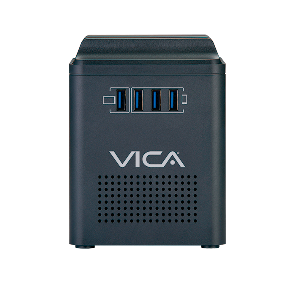 Vica Connect 800 Regulador Electrónico de Voltaje y Centro de Carga, Capacidad de 800va / 400w, 4 Tomas Nema 5-15r, 4 Puertos USB de Carga Rápida, Nema 5-15p, Indicadores Led, Certicado Nom,