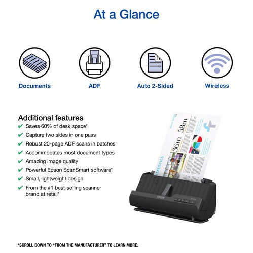 Escáner Epson Workforce ES-C320W | 600 DPI, 30 PPM Portátil