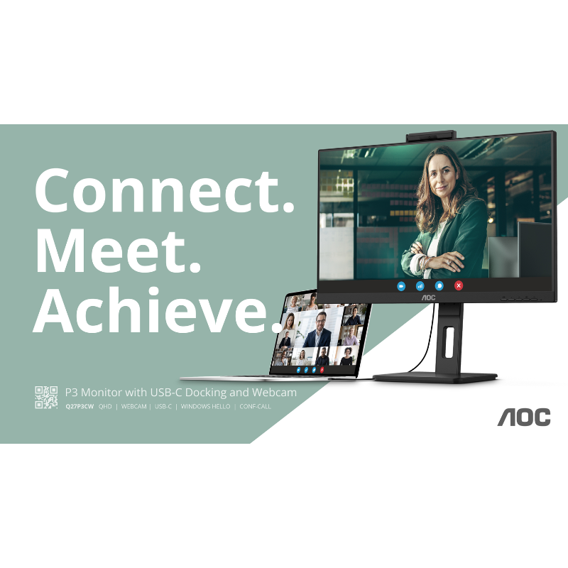 Monitor LCD Aoc Q27p3cw 27" (68.6cm) Class Cámara Web UW-UXGA - 16:9 - Negro Texturado - 27" (68.6cm) Viewable - Tecnología Conmutación en el Mismo Plano (in-plane Switching, Ips) - Wled