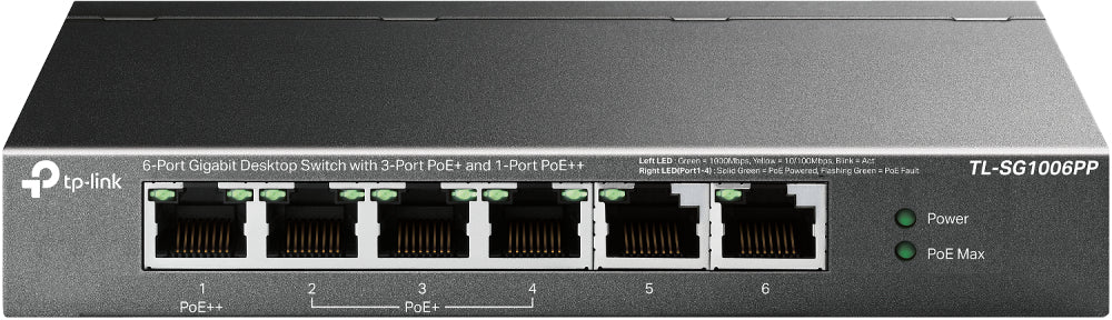 Conmutador TP-Link TL-SG1006PP | 6 Puertos Gigabit, 71.46W PoE