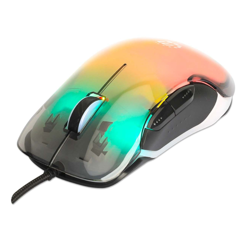Manhattan Tama?o Completo Mouse - USB Tipo a - Óptico - 5 Botón(es) - Transparente - Cable - 12800 Dpi - Rueda de Desplazamiento - Diestro