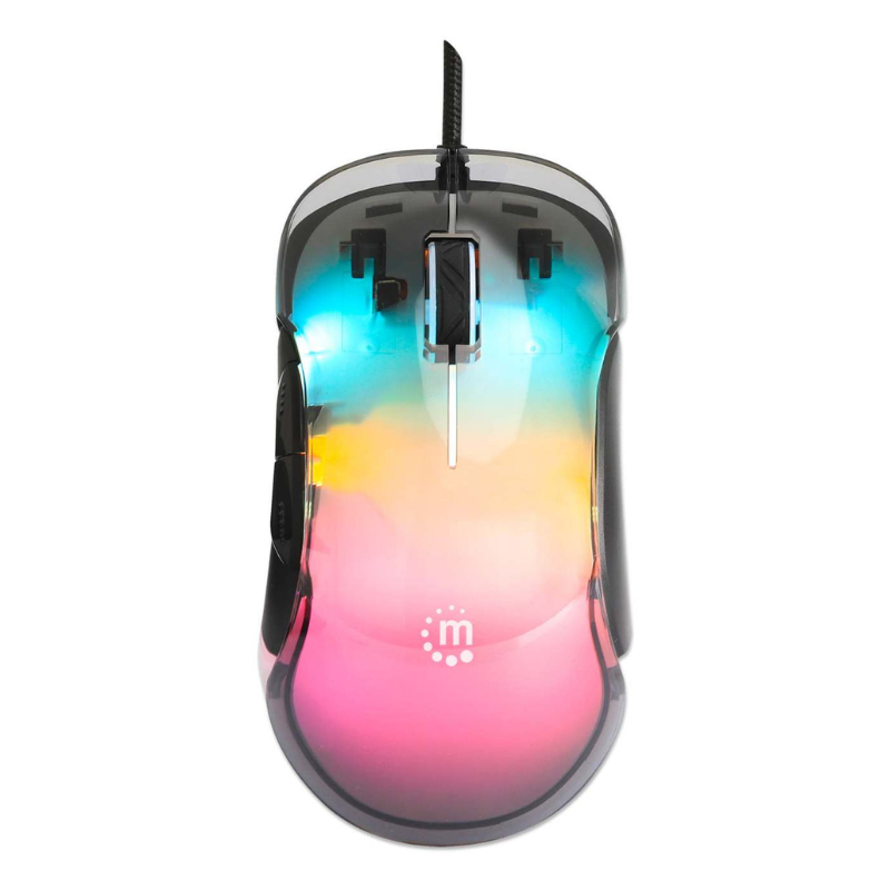 Manhattan Tama?o Completo Mouse - USB Tipo a - Óptico - 5 Botón(es) - Transparente - Cable - 12800 Dpi - Rueda de Desplazamiento - Diestro