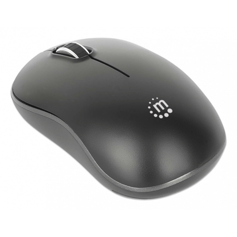 Manhattan Mw3075 Tama?o Completo Mouse - Radiofrecuencia - USB Tipo a - Óptico - 3 Botón(es) - Negro - Inalámbrico - 10m - 2.40GHZ - 1200 Dpi - Rueda de Desplazamiento - Simétrico - 1 X Aa Battery