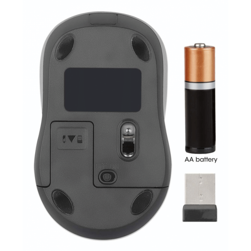 Manhattan Mw3075 Tama?o Completo Mouse - Radiofrecuencia - USB Tipo a - Óptico - 3 Botón(es) - Negro - Inalámbrico - 10m - 2.40GHZ - 1200 Dpi - Rueda de Desplazamiento - Simétrico - 1 X Aa Battery