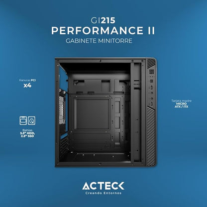 Gabinete Acteck Mini Torre Performance II AC-935777 | Max MB M-ATX, Fuente ATX 500W, 2x USB 2.0