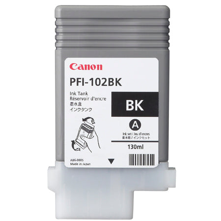 Cartucho Inkjet Canon PFI-102 Bk | 130ml, Compatible con Ipf605, Ipf500, Ipf600, Ipf700, Ipf710, Ipf720