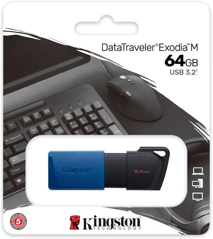 Memoria USB Kingston DTXM/64GB | USB 3.2, Tapa Deslizable (Negra-Azul)