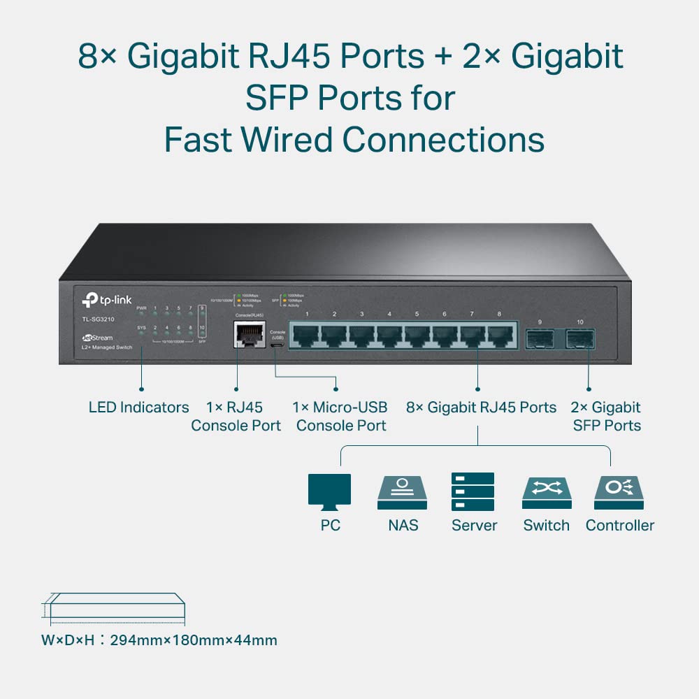 Switch TP-Link SG3210 | 8 Puertos Gigabit, L2 Management