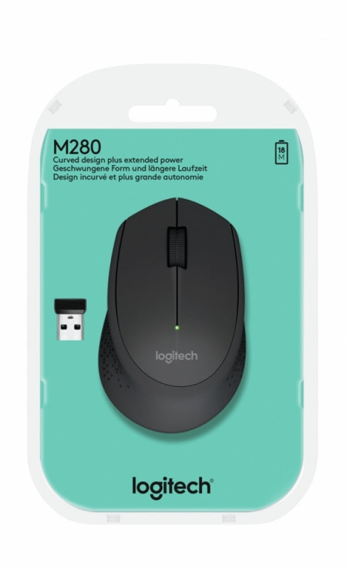 Mouse Logitech M280 - Radiofrecuencia - USB - Óptico - 3 Botón(es) - Negro - Inalámbrico - 1000 Dpi - Rueda de Desplazamiento