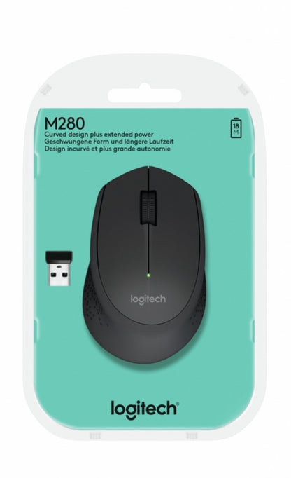 Mouse Logitech M280 - Radiofrecuencia - USB - Óptico - 3 Botón(es) - Negro - Inalámbrico - 1000 Dpi - Rueda de Desplazamiento