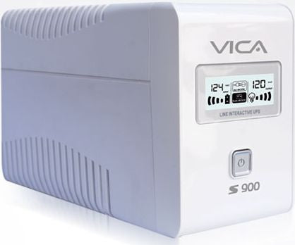 Vica S900, NO-BREAK con Regulador Integrado, Capacidad de 900 Va / 550 W, Equipo de Tamaño Compacto, Formato Torre, con Pantalla Lcd, Color Negro, Certificado Nom, 8 Tomas (4 Tomas Reguladas / 4