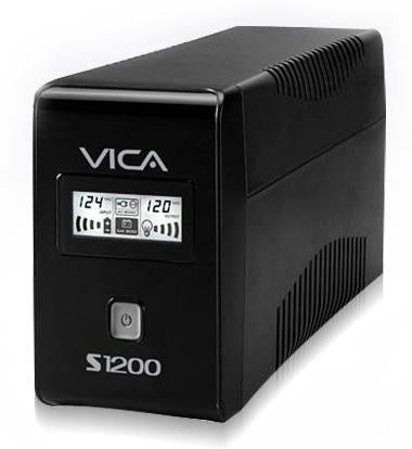 Vica S1200, NO-BREAK con Regulador Integrado, Capacidad de 1200 Va / 600 W, Equipo de Tamaño Compacto, Formato Torre, con Pantalla Lcd, Color Negro, Certificado Nom, 10 Tomas (5 Tomas Reguladas / 5