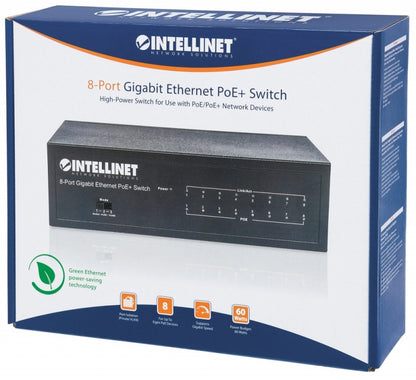 Switch PoE+ Intellinet 561204 | 8 Puertos Gigabit, Alimentación a través de Ethernet