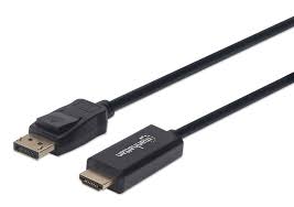 Manhattan Cable Displayport - HDMI M-M 1080p 3.0m - Cable For Proyector, Dispositivo de Audio/vídeo, Hdtv, Computadora de Escritorio, Monitor - Admite Hasta1920 X 1080 - Oro Contacto Chapado - Negro