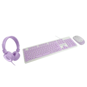 Kit de Teclado, Mouse y Diadema MasterChoice PC-201724 | Alámbrico, Color Morado