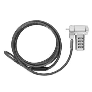 Targus Defcon Asp96rglx Cable de Bloqueo para Monitor, Base de Conexión, Portátil - 1.98m Cable - Reiniciable - 4-dígitos - Barra en T Patentada/cierre de Combinación - Plata - Metal Galvanizado -