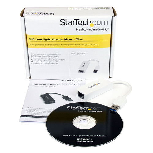 Startech.com Adaptador Tarjeta de Red Externa Nic USB 3.0 a Ethernet Gigabit de 1 Puerto - Rj45 - 1x Usba - 10/100/1000 - LAN - Blanco - USB 3.0 Typo a - 1 Puerto(s) - 1 - Par Trenzado