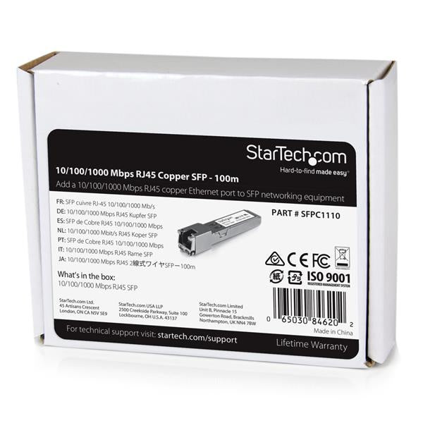 Transceptor SFP StarTech.com SFPC1110 | 1000BASE-T, RJ45 hasta 100m, Compatible Cisco
