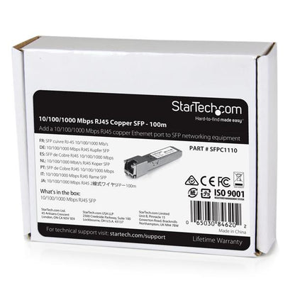 Transceptor SFP StarTech.com SFPC1110 | 1000BASE-T, RJ45 hasta 100m, Compatible Cisco