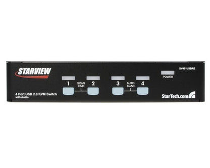 Startech.com Switch Conmutador Kvm de 4 Puertos VGA con Audio y Hub USB 2.0 - Montaje en Rack - 4 Computador(es) - 1 Usuarios Locales - 1920 X 1440 - 8 X USB - 5 X VGA - 1u - Montable en Bastidor, de