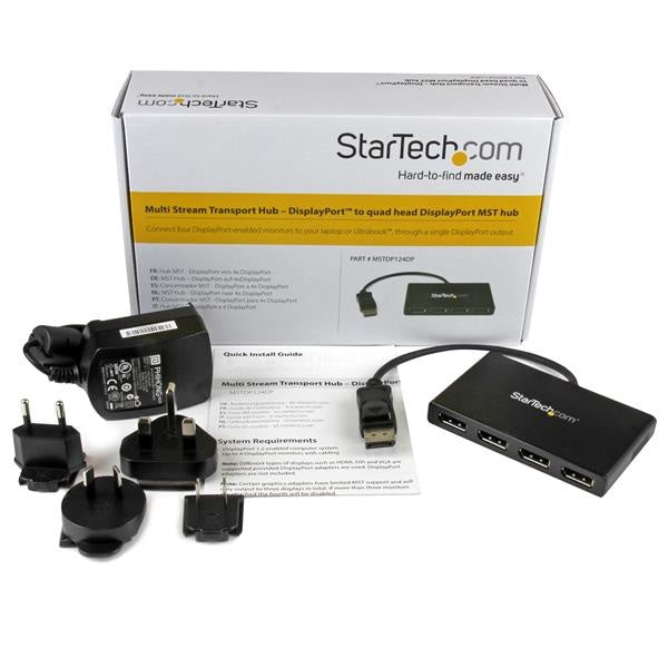 Startech.com Hub Mst de 4 Puertos Displayport 1.2 - Divisor Splitter Dp de 4 Monitores - Adaptador Dp a 4x Dp 1080p - Solo Windows - 3840 × 2160 - 2m Distancia Máxima de Funcionamiento - Displayport