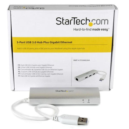 Startech.com Hub USB 3.0 de 3 Puertos - Adaptador de Red Ethernet - Alimentado Por el Bus - 5gbps - Hub USB Portátil - 3 Total USB Port(s) - 3 USB 3.0 Port(s)1 Puerto(s) de Red (rj-45) - Pc, Mac,
