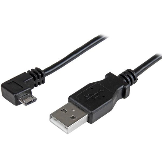 Startech.com Cable de 2m Micro USB con Conector Acodado a la Derecha - Cable de Carga y Sincronización - Cable For Teléfono, Tableta - 480mbit/s - Níquel Conector Chapado - 24/30 Awg - Negro