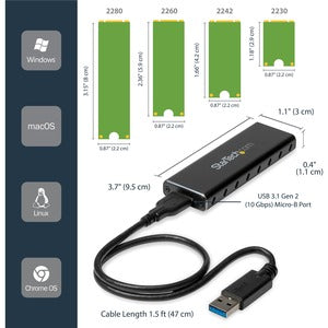Gabinete SSD M.2 StarTech.com SM2NGFFMBU33 | USB 3.0 5Gbps, Aluminio Negro