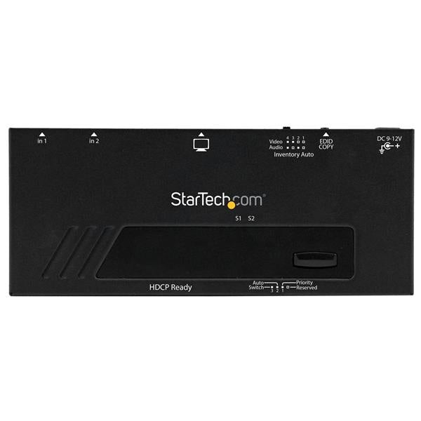 Startech.com Switch HDMI de 2 Puertos con Switch Automático y Prioritario - 1080p - 1920 X 1200 - Full HD - 2 Dispositivo de Entrada - 1 Pantalla - Pantalla, Reproductor de Disco Blu-ray, Caja
