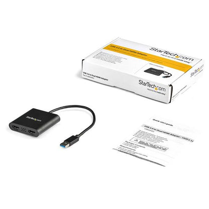 Startech.com Adaptador de Video Externo USB 3.0 a 2 Puertos HDMI 4k para 2 Pantallas - 3840 X 2160 Supported - Negro