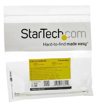 Cable de Red Ethernet StarTech.com N6PAT6INGRS | Cat6, 15CM, Conector Chapado en Oro