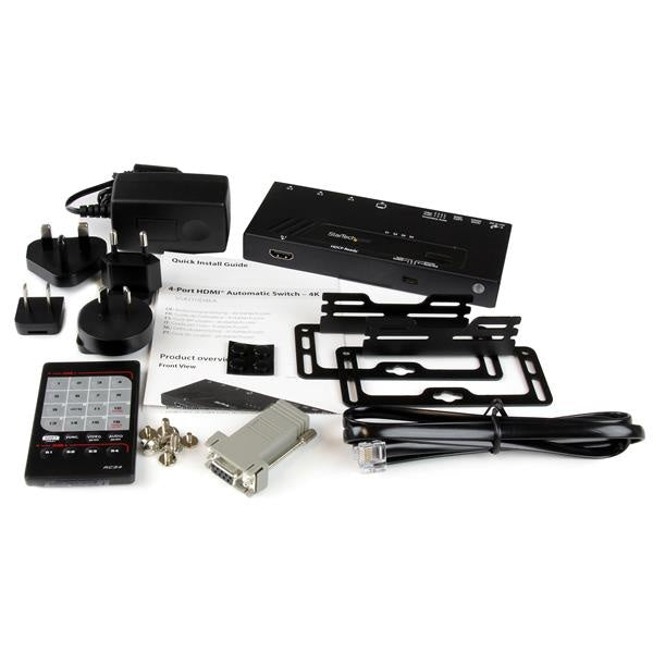 Startech.com Switch Conmutador Automático HDMI de 4 Puertos - Selección Rápida 4k - 3840 × 2160 - 4k - 4 Dispositivo de Entrada - 1 Pantalla - Pantalla, Proyector, Computador, Caja Set-top, Consola