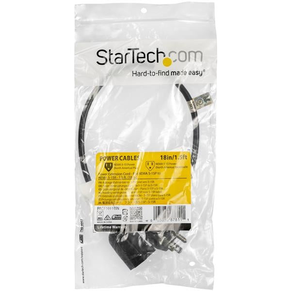 Cable de Extensión StarTech.com PACF10118IN | 0.45m, Nema 5-15P a Nema 5-15R