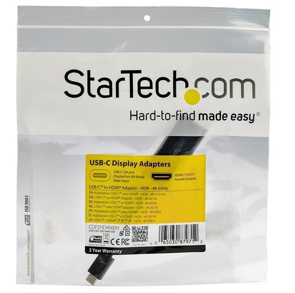 Adaptador USB-C a HDMI StarTech.com CDP2HD4K60H | 4K 60Hz, HDR