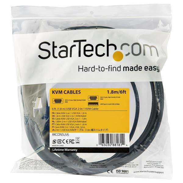Cable KVM StarTech.com RKCONSUV6 | 1.8 m, Soporta 1920 x 1200, VGA y USB