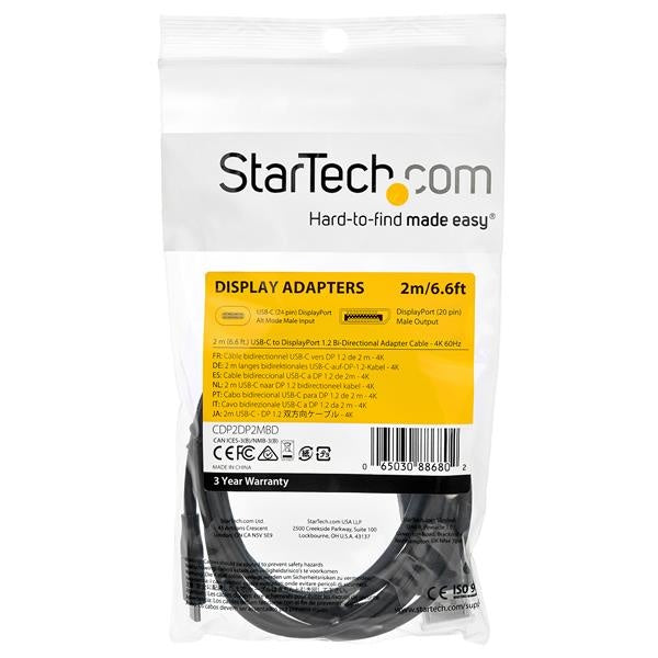 Cable Adaptador StarTech.com USB-C a DisplayPort 1.2 | 4K a 60Hz, Bidireccional 2m